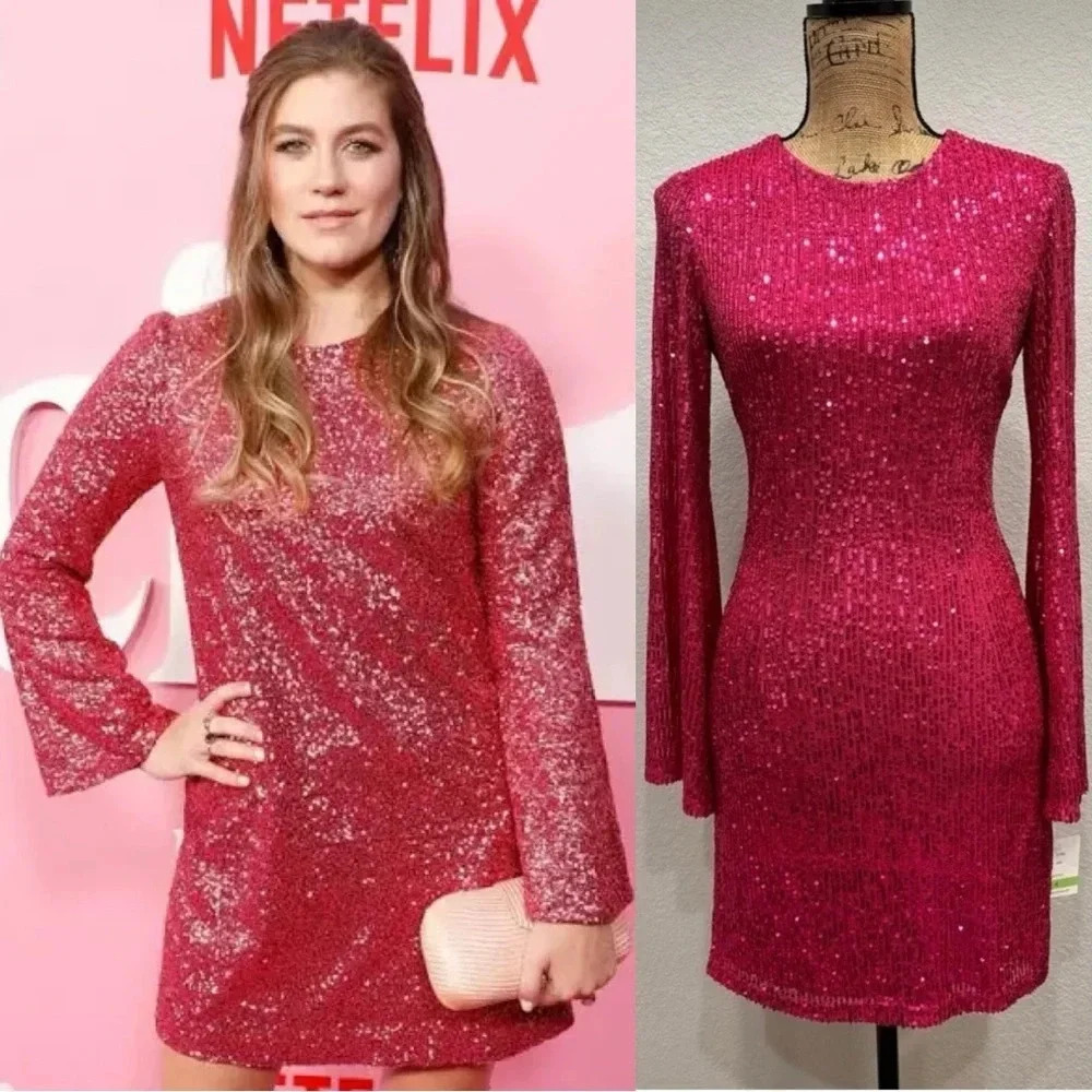 NWT Taylor Hot Pink Sequin Mini‎ Dress